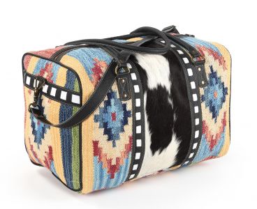 Klassy Cowgirl 19" x 12" Handblocked Rug Duffle Bag with Hair on Cowhide patch